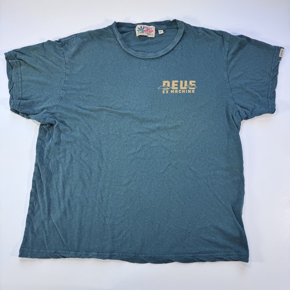 DEUS EX MACHINA Hemp & Cotton Short Sleeve T-Shirt Tee Mens XLarge Green